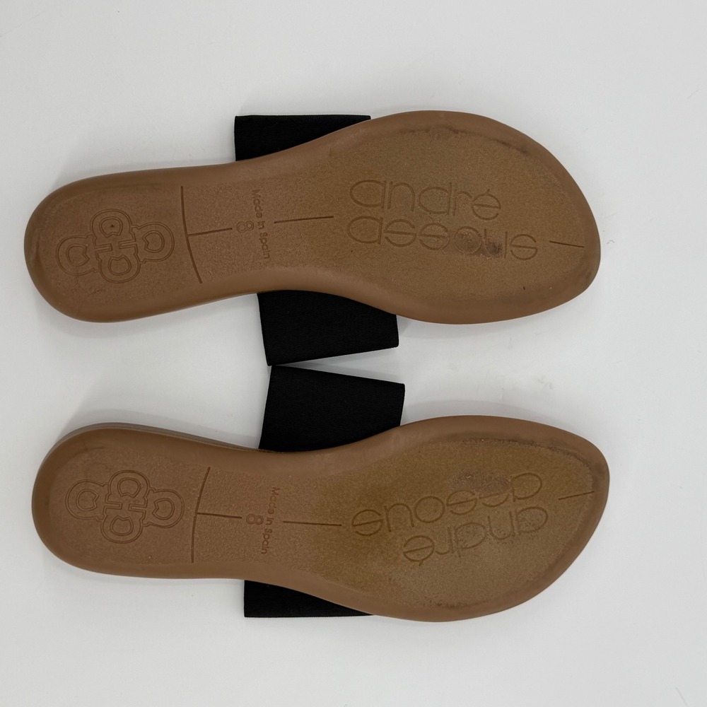 Andre Assous Womens Elastic Band Thong Sandals Black Tan Made in Spain Size 8 - Picture 8 of 8
